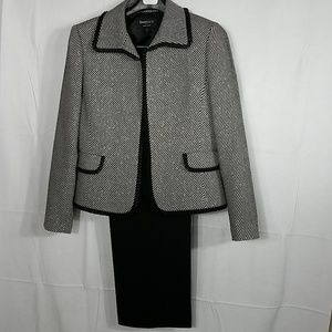 TAHARI Daniele O 3pc Black/Silver Pants Suit Sz 10